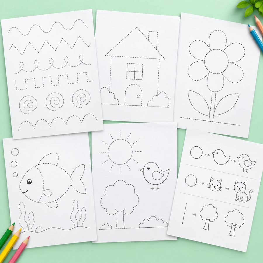 Drawing Practice Sheets — line drawing worksheets for kids